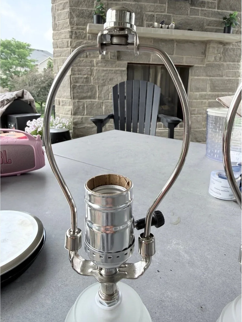 Pair of Vintage Frosted Glass Beehive Accent Table Lamps Brushed Nickel